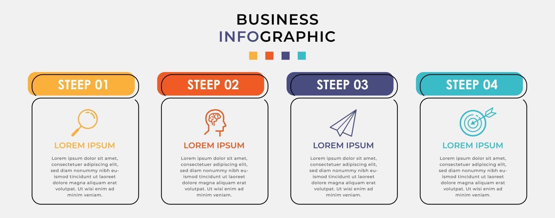 Minimale Zeitleiste für Business-Infografiken mit 4 Schritten, Optionen und Marketing-Symbolen vektor