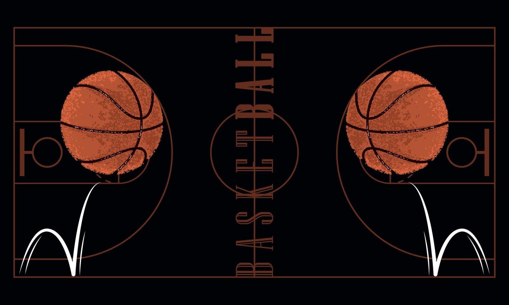 Basketballbälle mit einer Grunge-Textur auf einem Basketballplatz vektor