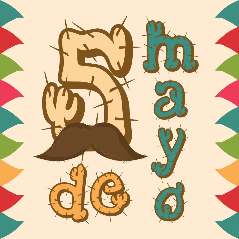 cinco de mayo affisch allegoriska bokstäver och mustasch vektor