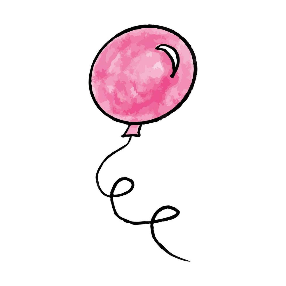 härlig ritad för hand vattenfärg illustration av rosa ballong. färgrik festlig ballonger isolerat i klotter stil. vektor