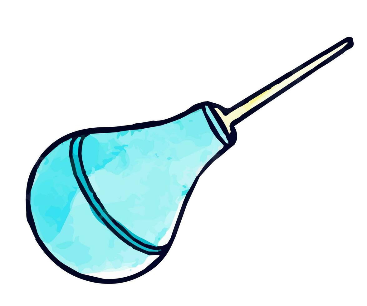 ritad för hand vattenfärg illustration av spruta päron. blå sudd lavemang isolerat i klotter stil. vektor