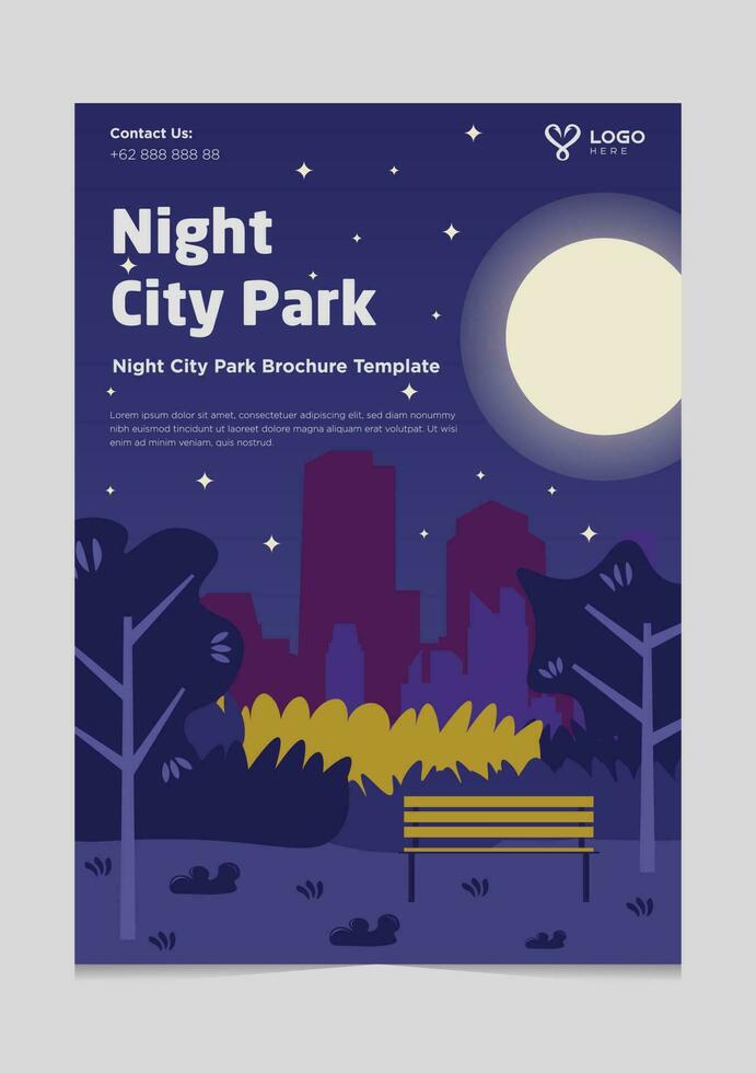 Nacht Stadt Park Broschüre Vorlage Design mit dunkel Ton Farbe vektor