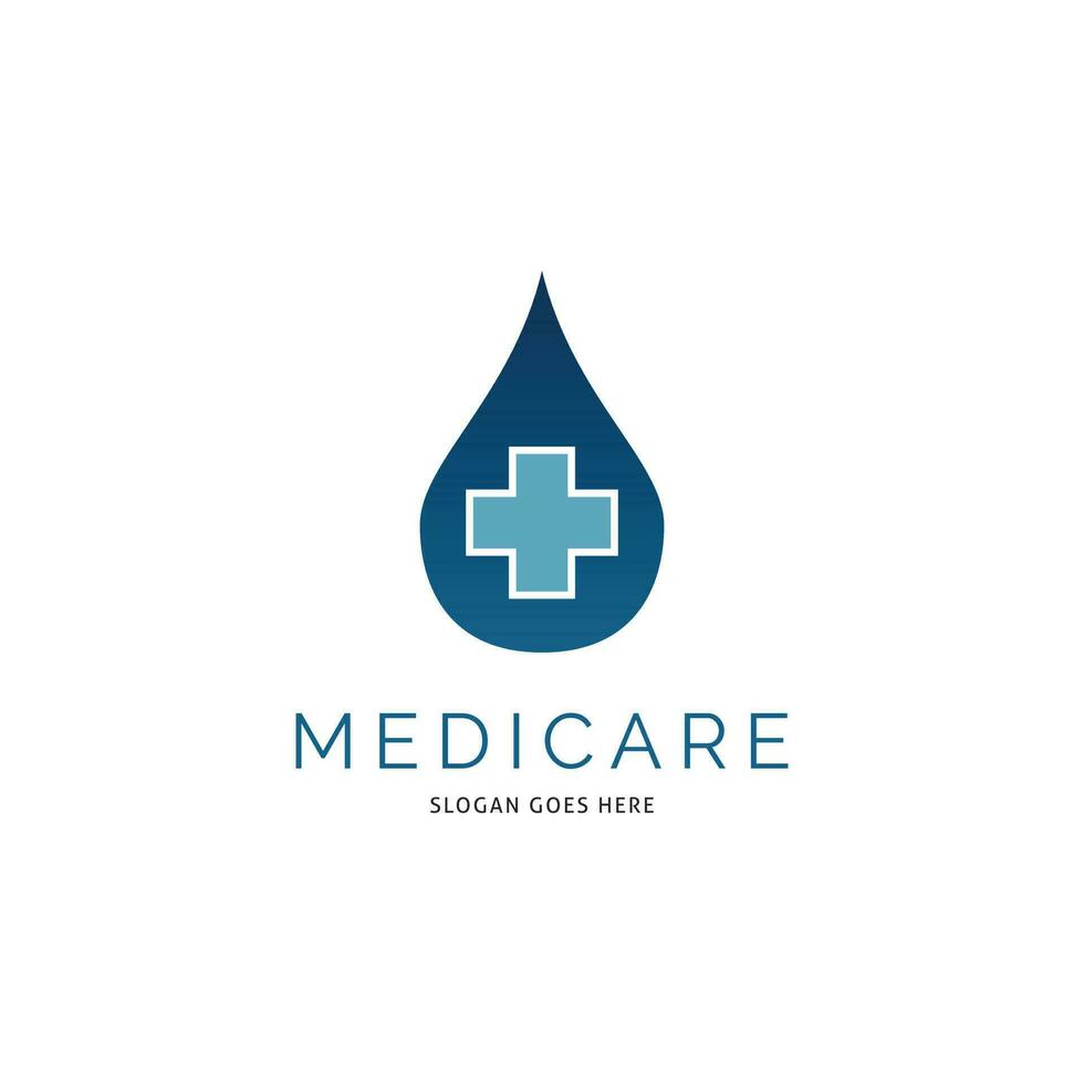 vatten släppa medicinsk, sjukhus eller korsa plus ikon vektor logotyp mall illustration design