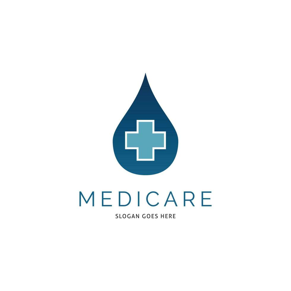 Wasser fallen medizinisch, Krankenhaus oder Kreuz Plus Symbol Vektor Logo Vorlage Illustration Design