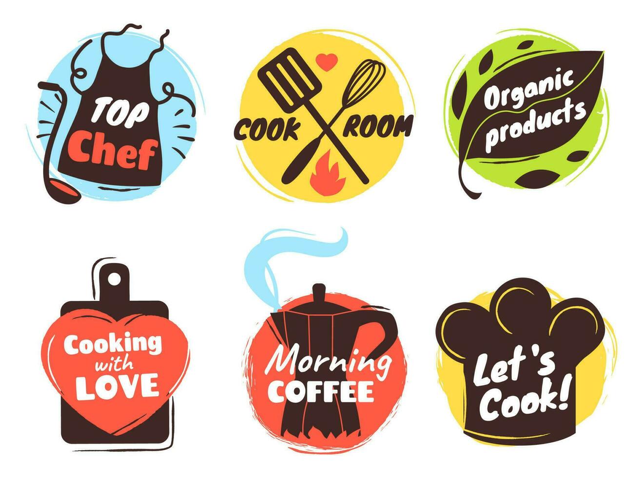 Kochen Logo mit Hand geschrieben Beschriftung. Küche Utensilien Abzeichen zum kulinarisch Klassen. Etikette zum organisch Produkte Geschäft vektor