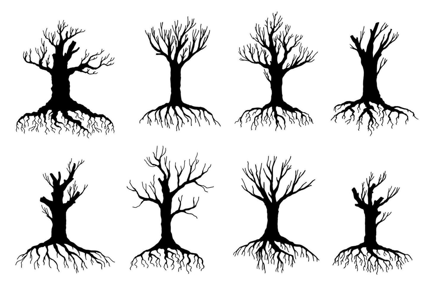 död- och vissnade träd silhuetter, miljö vektor