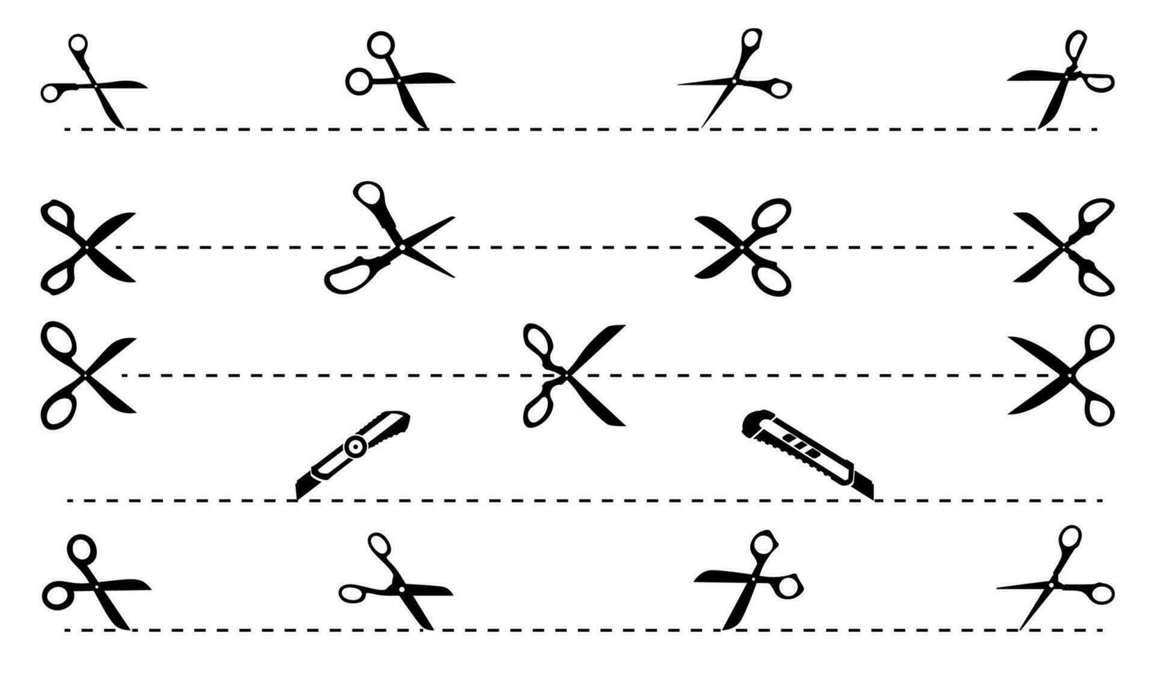 Schnitt Linien, mit Schere, Cutter und Nützlichkeit Messer vektor