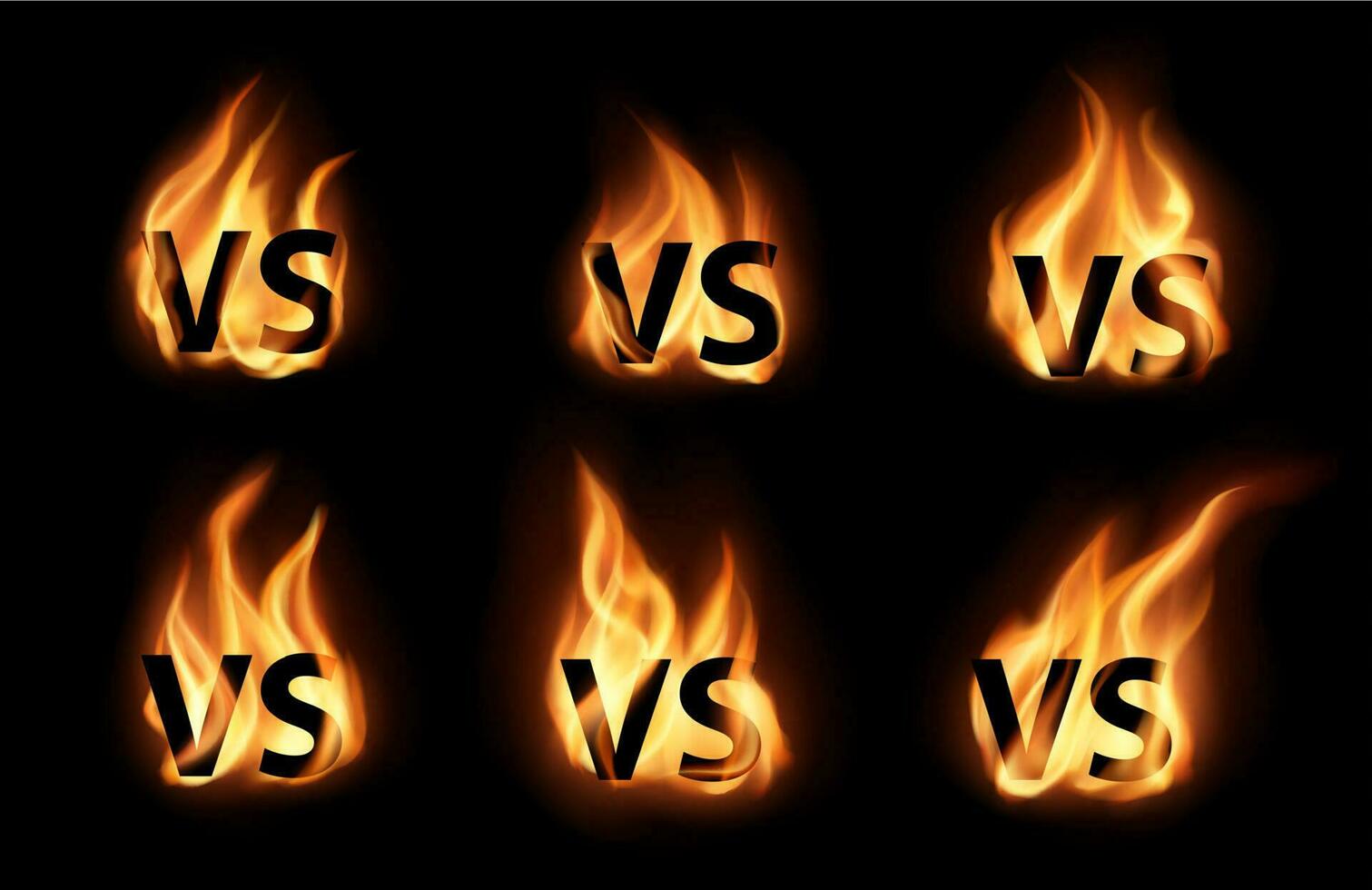 gegen oder vs. mit realistisch Feuer Flammen Symbole einstellen vektor