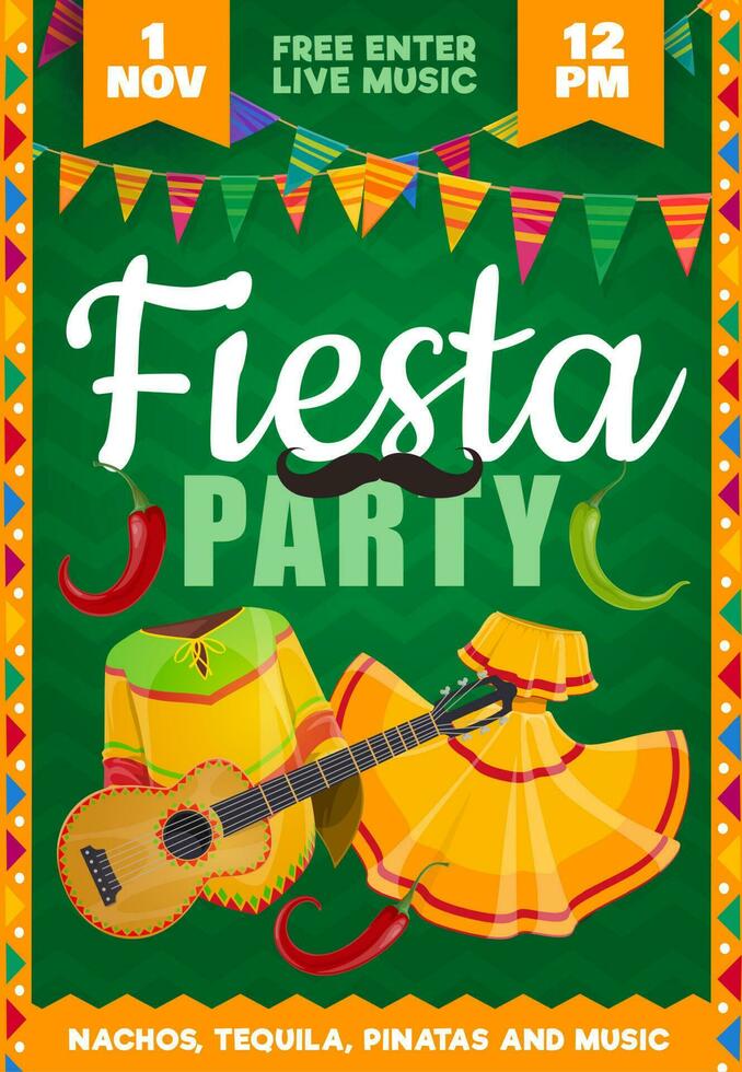 Fiesta Party Vektor Flyer mit Mexikaner Kostüme