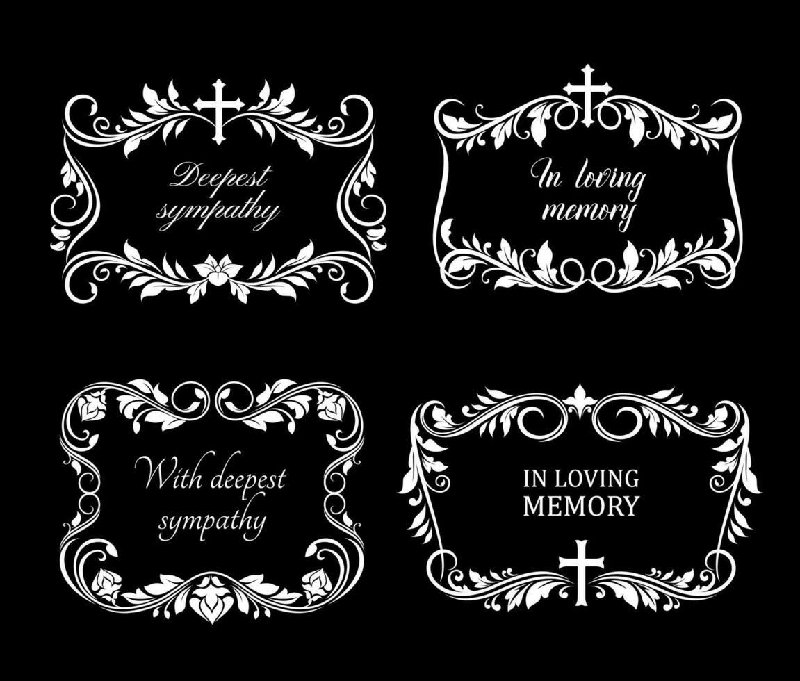 Beerdigung Vektor Frames mit Trauer Blumen einstellen