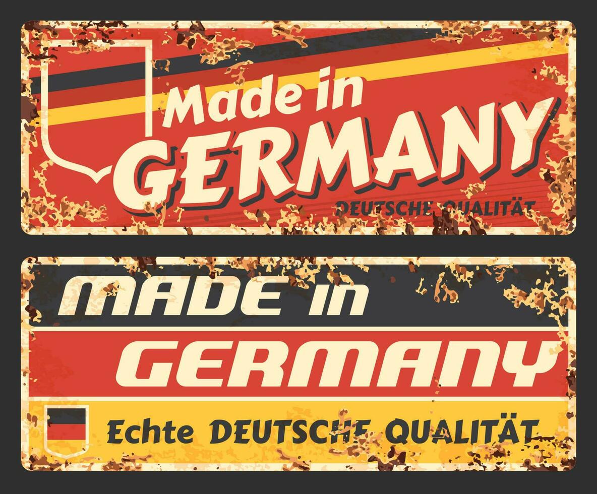tillverkad i Tyskland rostig metall tecken med tysk flagga vektor