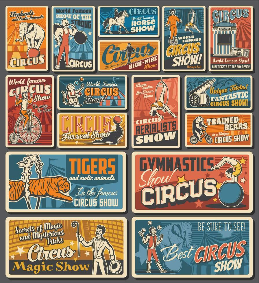 cirkus magi show, djur, clown tivoli karneval vektor