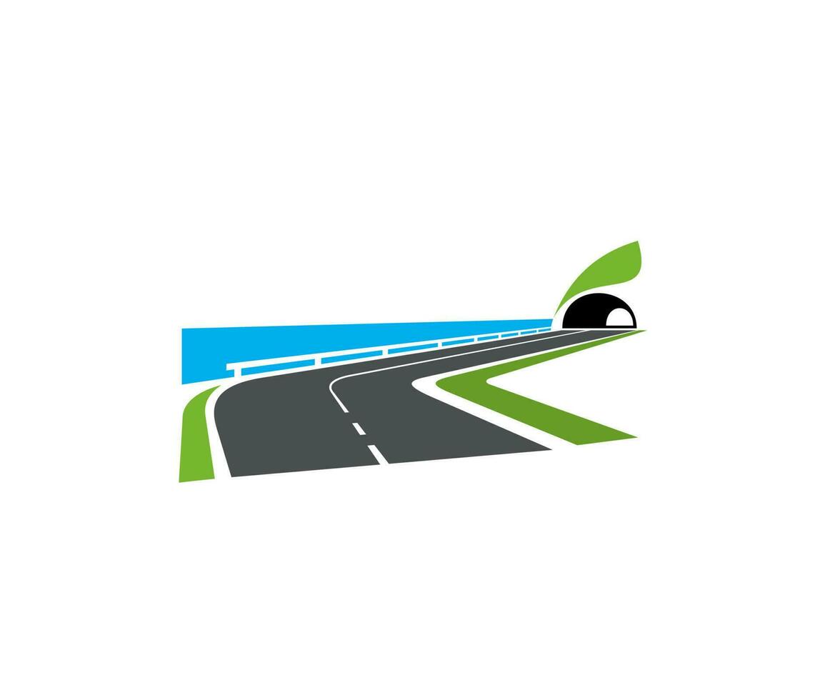 speedway sväng, havskust väg med tunnel ikon vektor