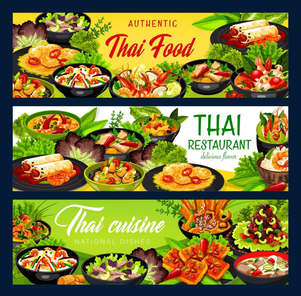 thai mat vektor, thailand kök maträtter banderoller vektor