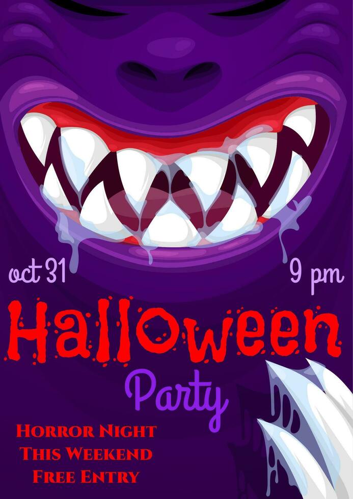 Halloween Party Einladung mit Monster- Lächeln vektor