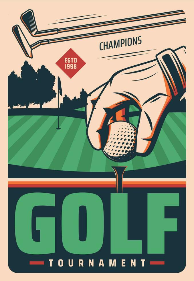 golf turnering vektor retro affisch, sport spel