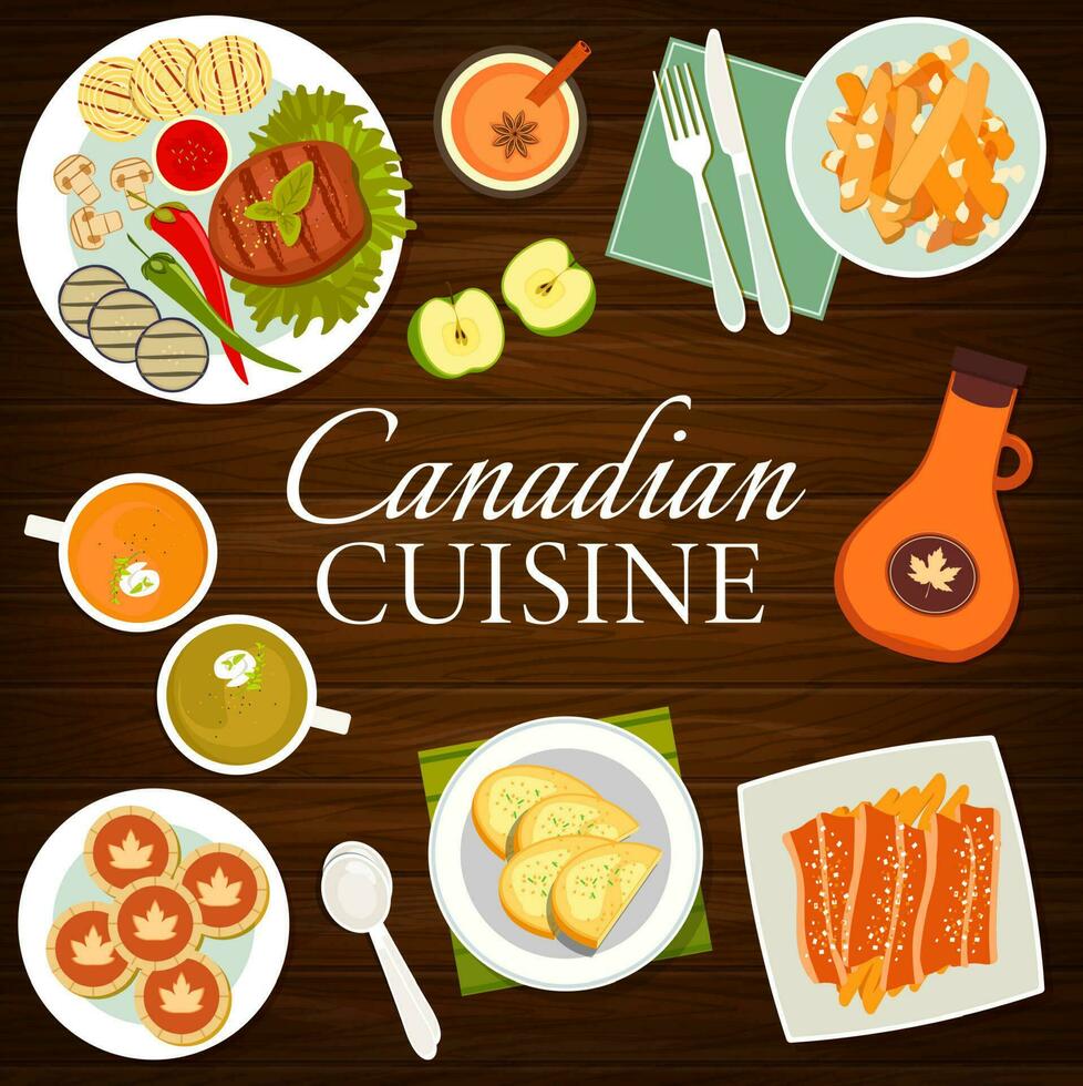 kanadisch Küche Geschirr und Mahlzeiten Speisekarte Startseite vektor