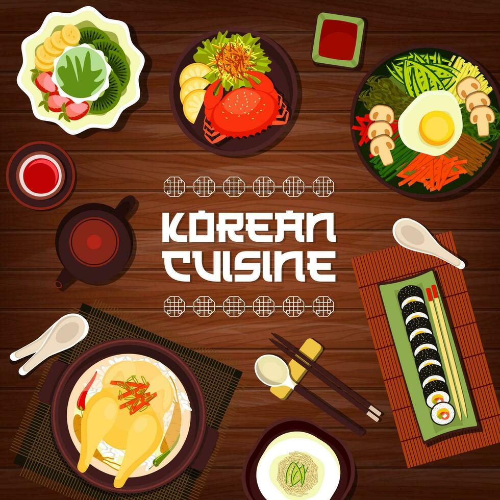 Koreanisch Küche Karikatur Vektor Poster, Korea Mahlzeiten