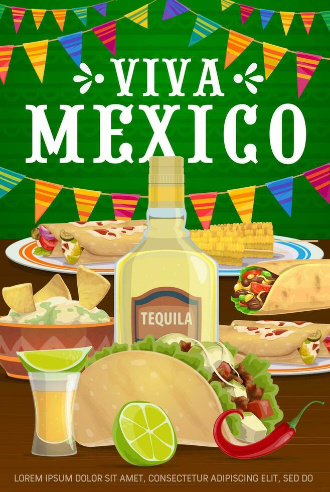 viva Mexiko Vektor Poster mit Mexikaner Essen Mahlzeiten