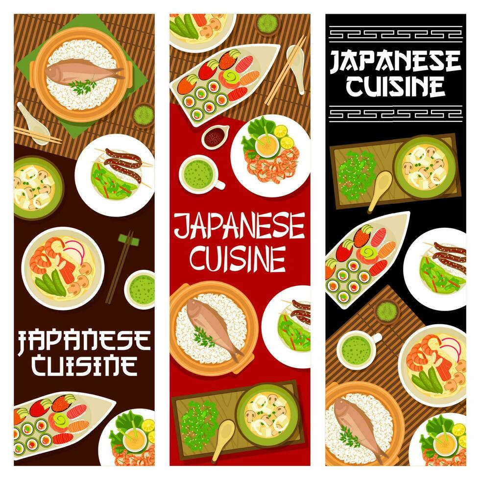 japanisch Essen, Japan Speisekarte Nudeln Ramen und Sushi vektor