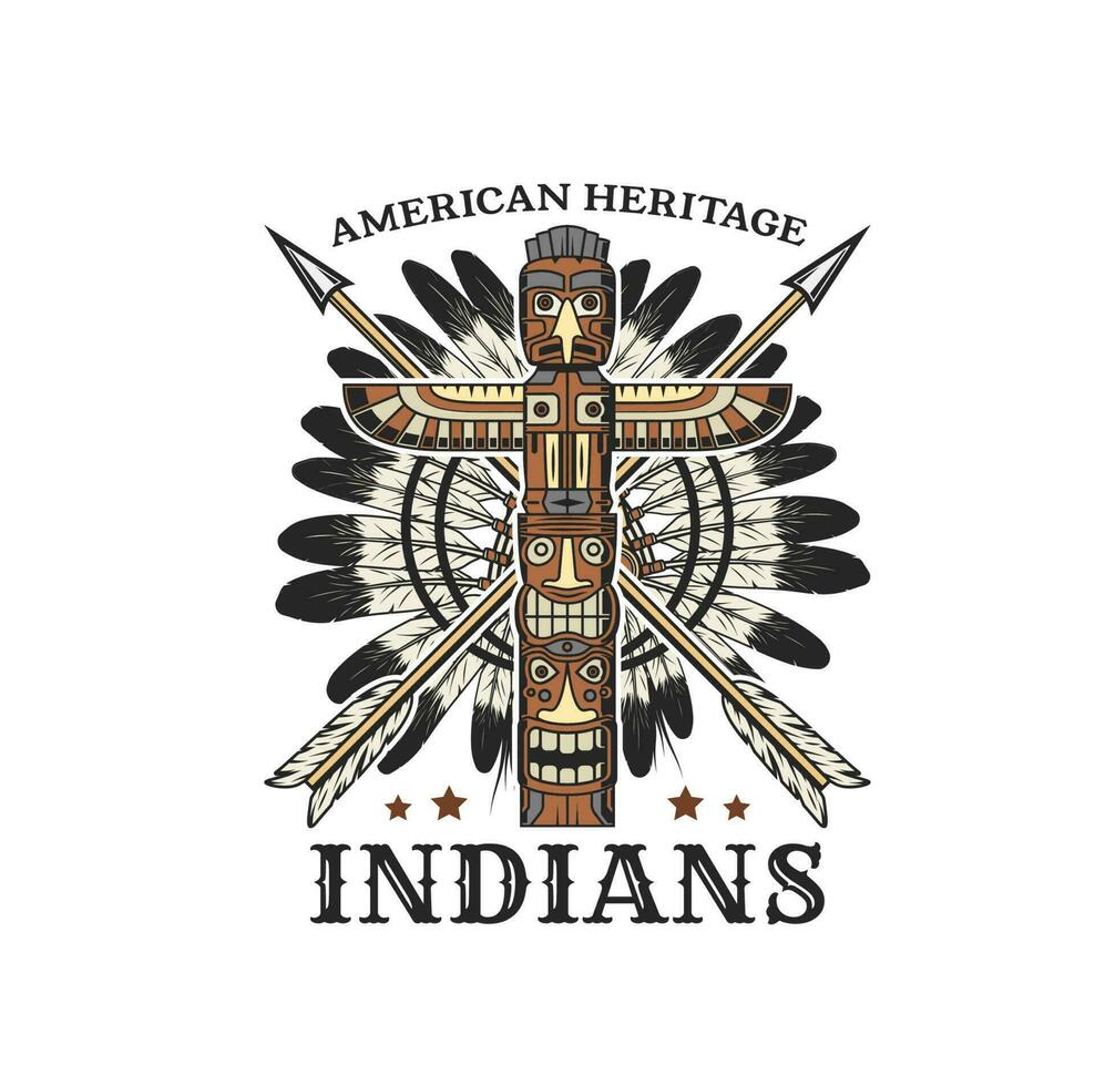 amerikanisch Indianer Stammes- retro Symbol mit Totem Pole vektor