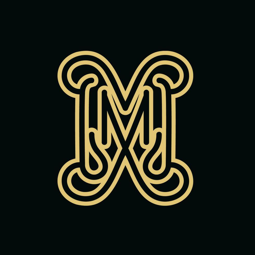 m Brief Monogramm Logo Design mit Gliederung minimalistisch Stil Gold Farbe vektor