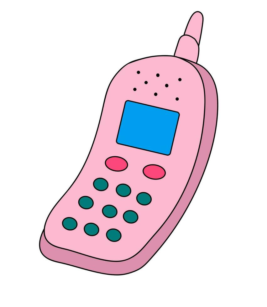 söt och eleganta retro mobil telefon med knappar. årgång trådlös elektronik begrepp. enhet 90-talet, 2000-talet. vektor illustration i platt stil för dekoration, logotyp, klistermärke, ikon.