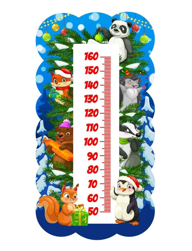 Weihnachten Kinder Höhe Diagramm mit Karikatur Tiere vektor