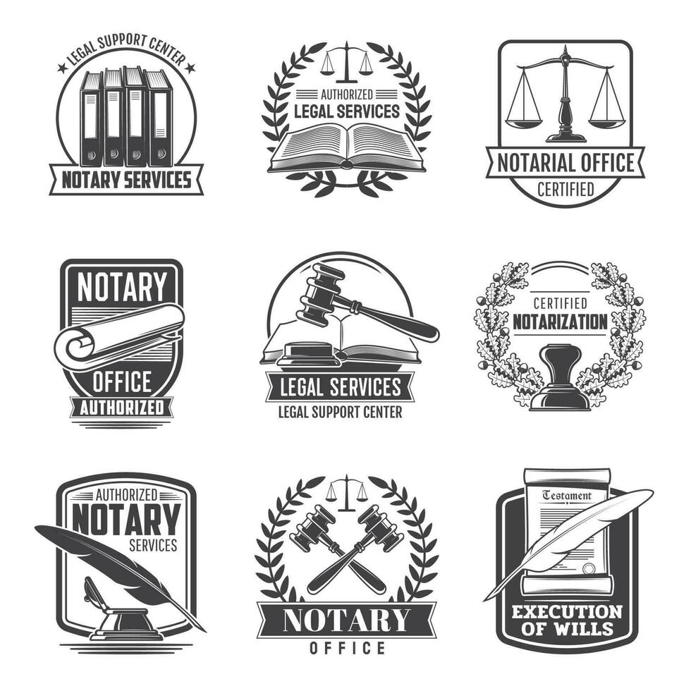 Notar Bedienung notariell Büro Vektor Symbole einstellen