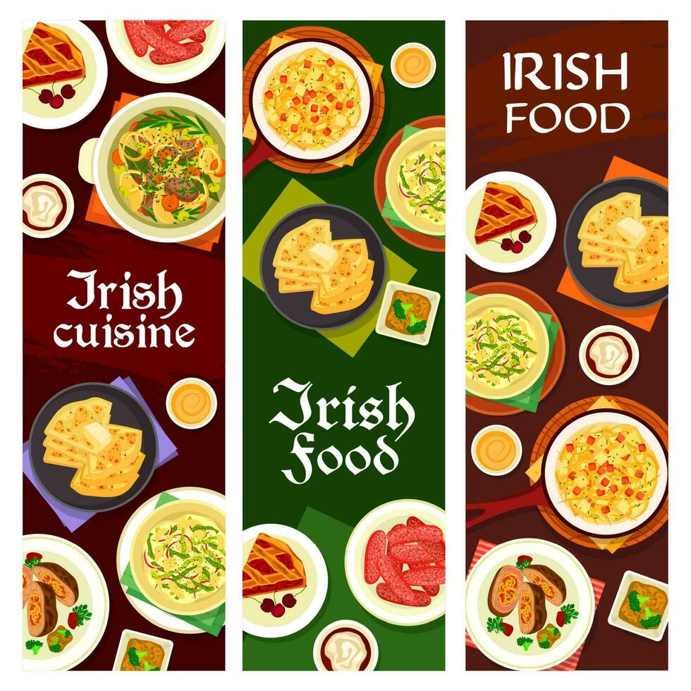 irisch Essen, Irland Küche Karikatur Vektor Banner