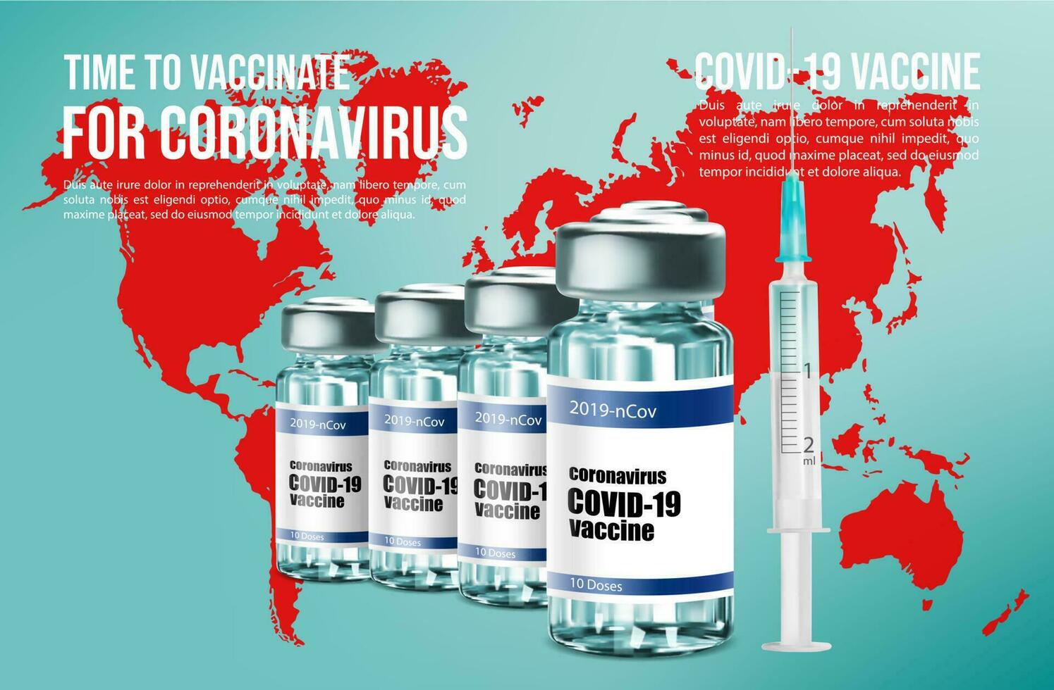 coronavirus vaccination vaccin flaska och spruta vektor