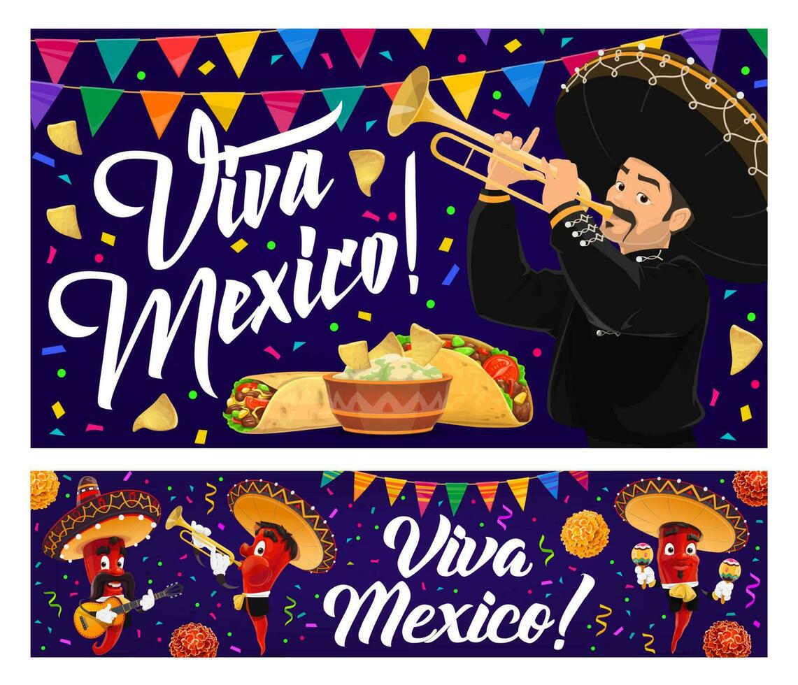 mexikansk Semester mat, mariachi, viva mexico baner vektor