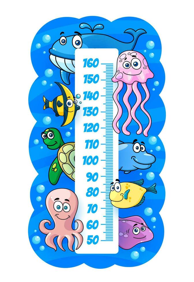 Kinder Höhe Diagramm, unter Wasser Karikatur Meer Tiere vektor