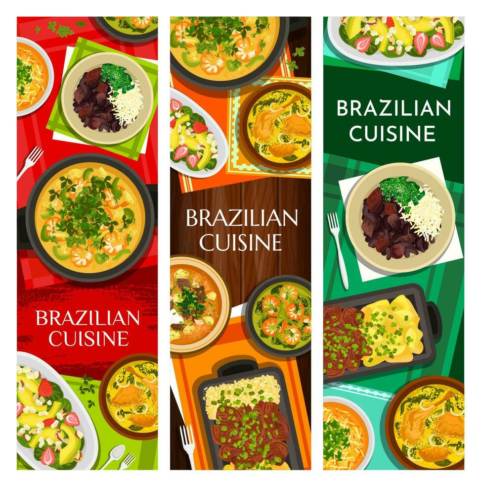 brasiliansk kök vektor måltider tecknad serie banderoller uppsättning