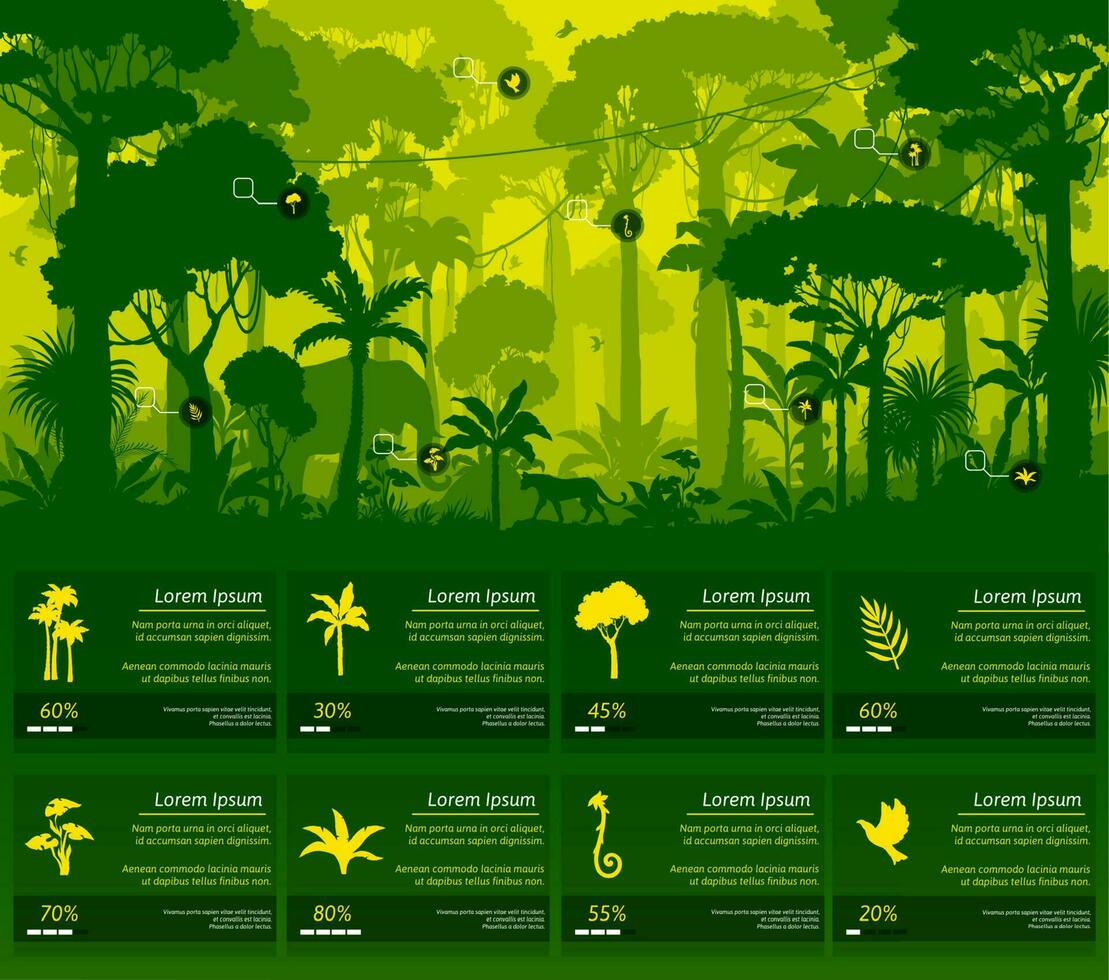 djungel skog silhuett infographics på träd vektor