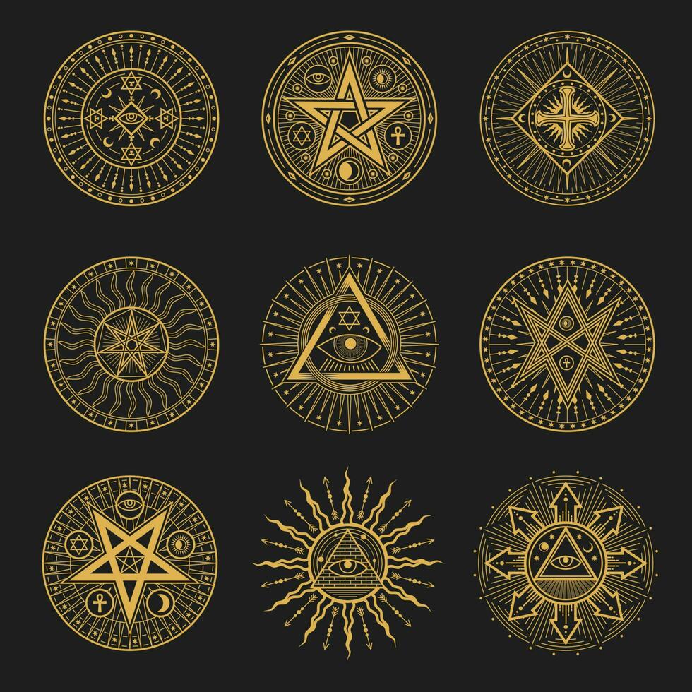 Okkulte, Okkultismus, Alchimie und Astrologie Zeichen vektor