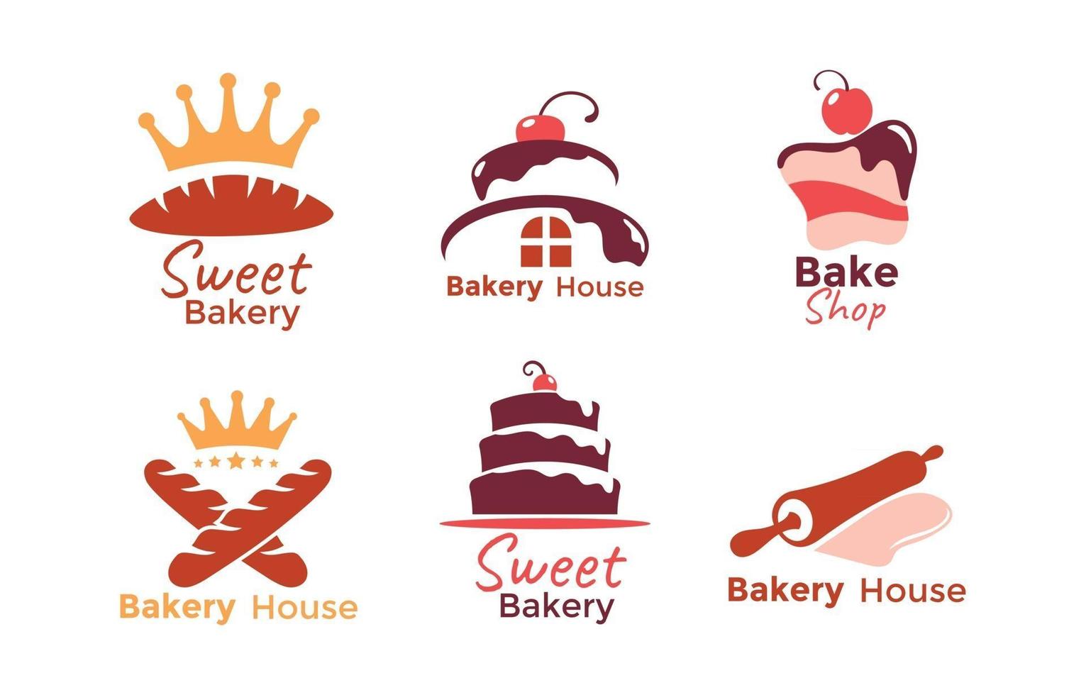 uppsättning tårta och bageri logotyp vektor