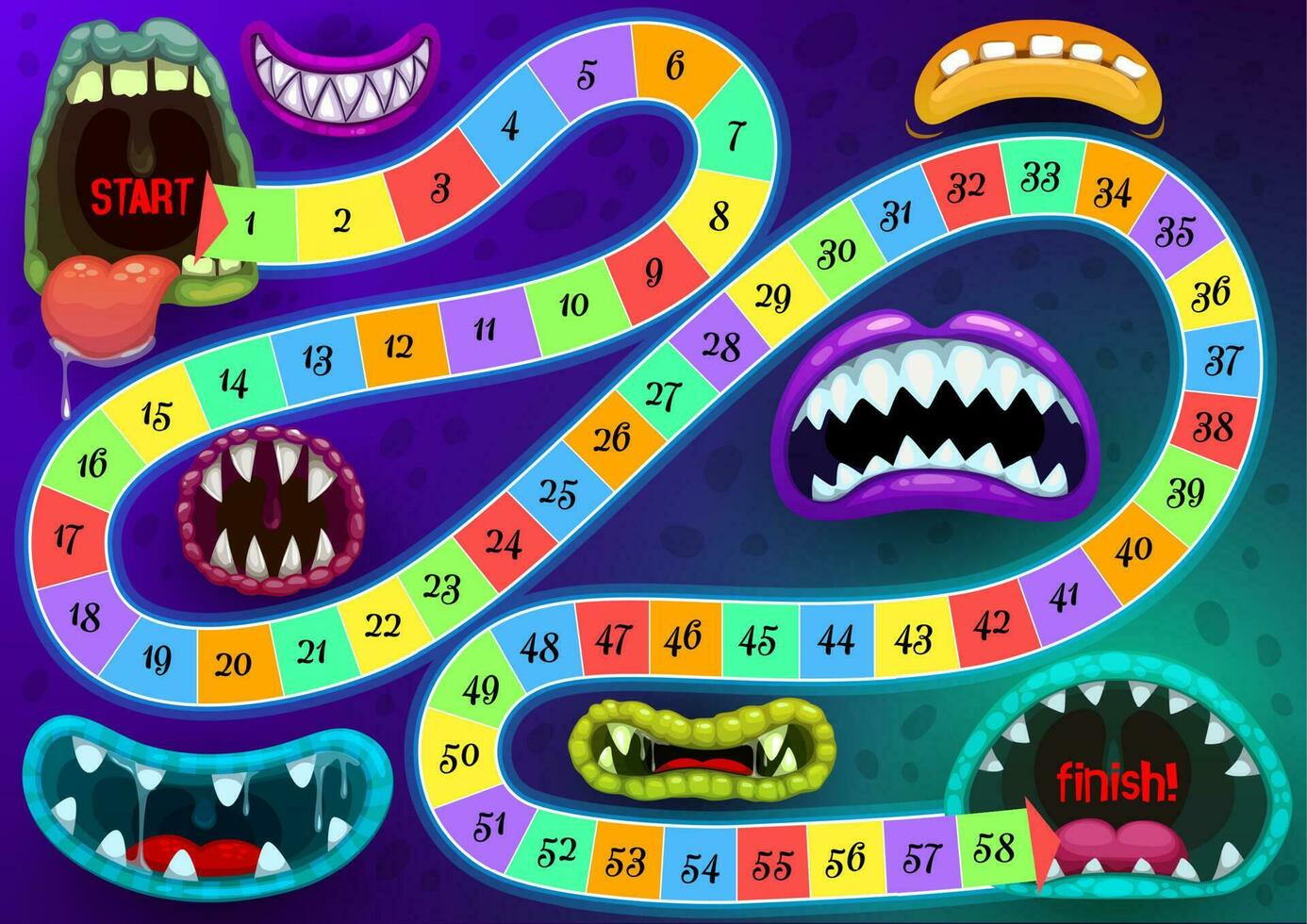 barn styrelse spel steg Brädspel med monster mun vektor