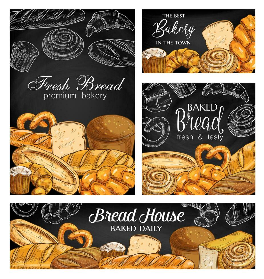 Bäckerei Brot Tafel skizzieren Vektor Banner