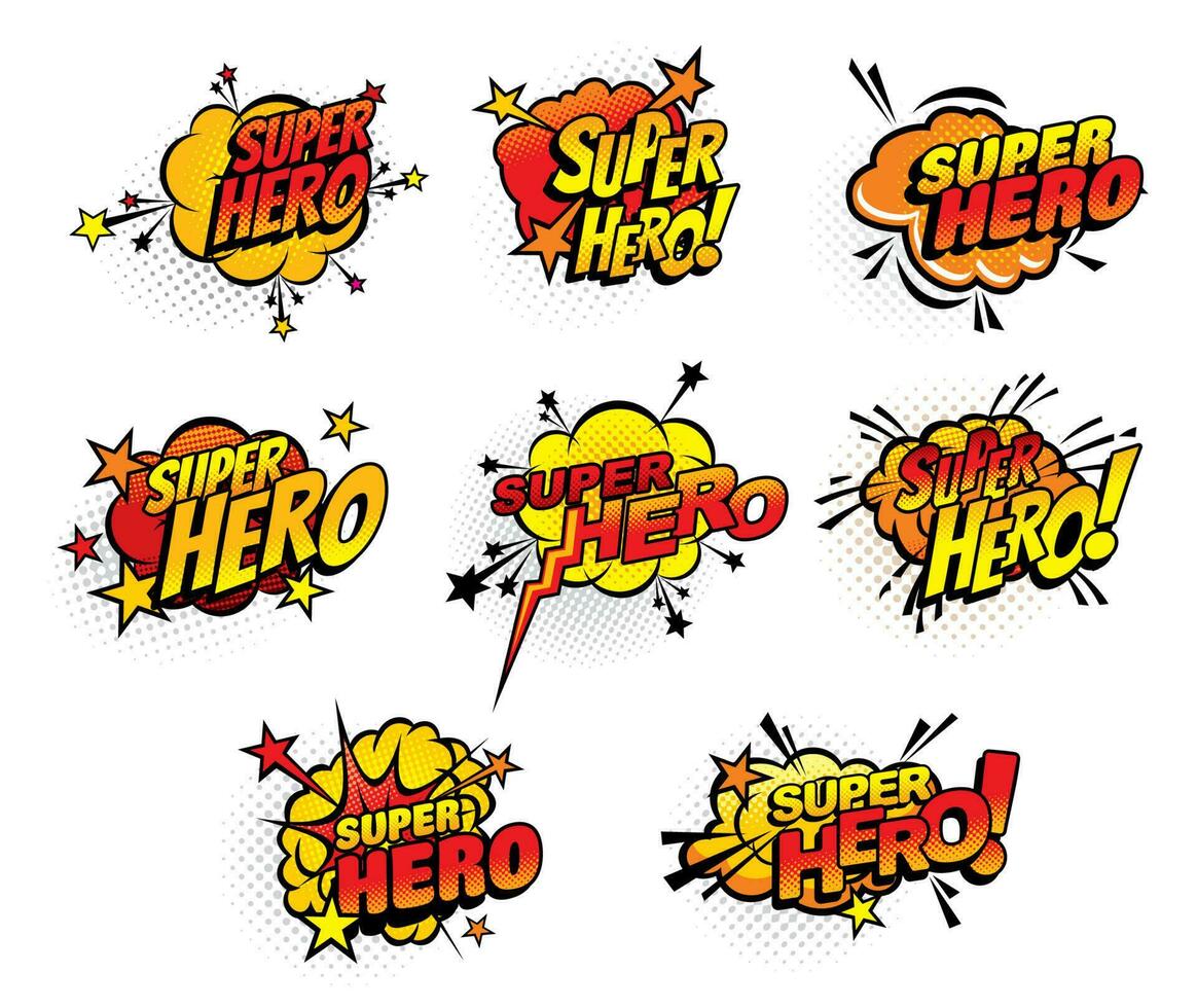 Super Held Comics Hälfte Ton Luftblasen Vektor Symbole