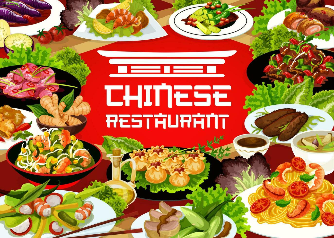 Chinesisch Essen Restaurant Geschirr Vektor Banner