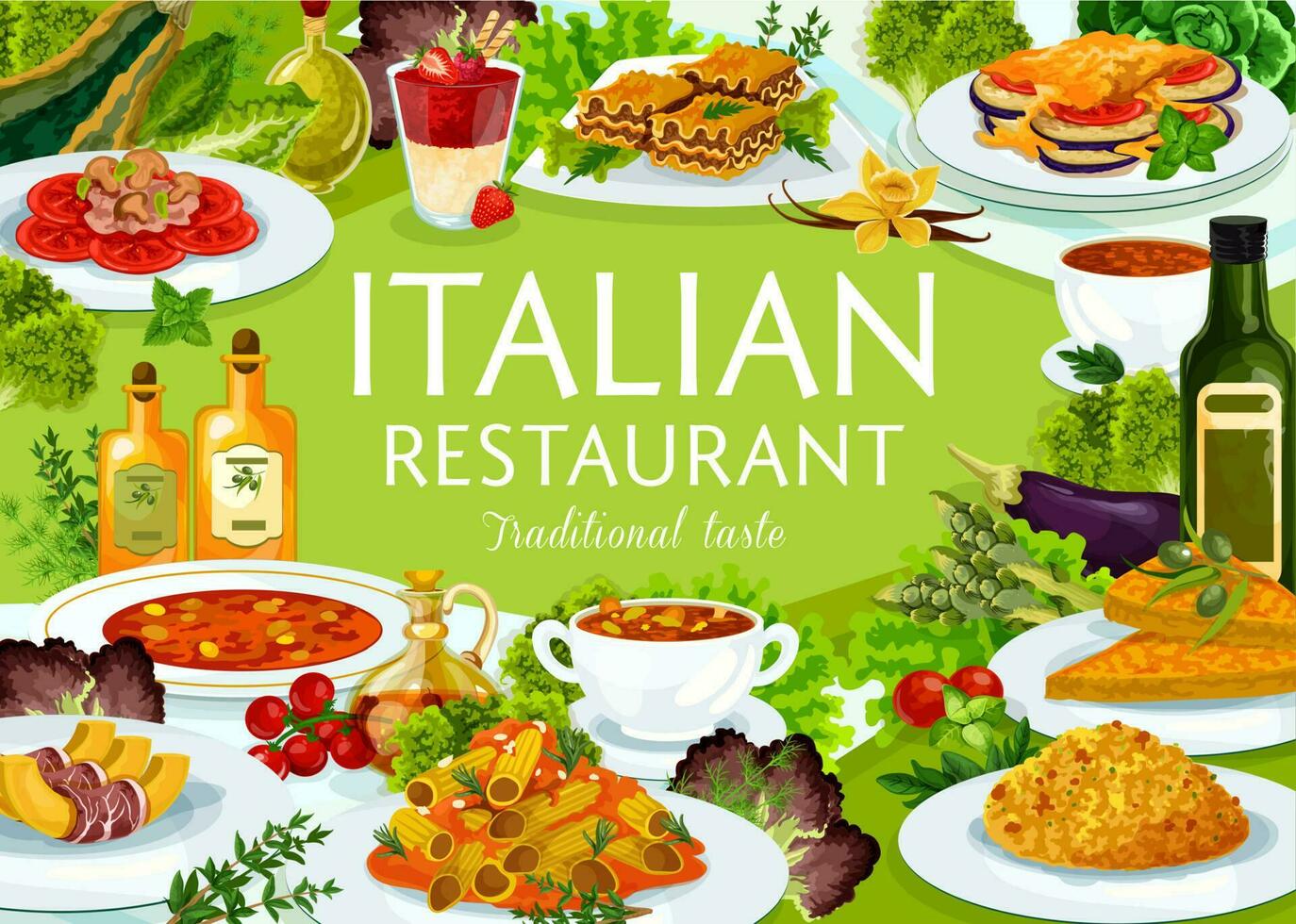 Italienisch Restaurant Essen Vektor Poster, Italien Mahlzeiten