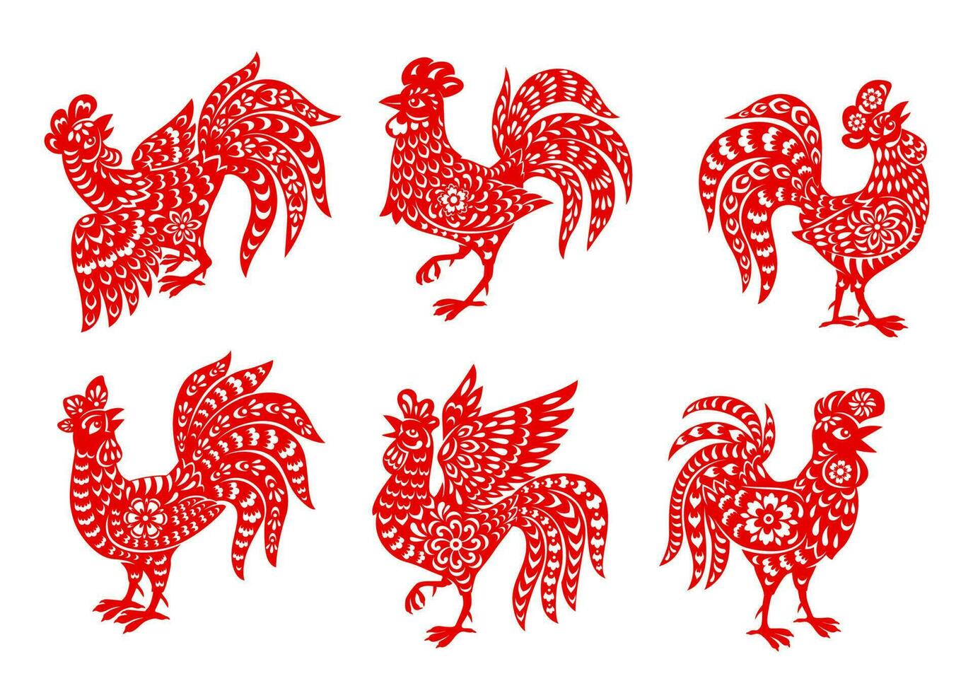Chinesisch Tierkreis Hahn oder Schwanz Vektor Symbole einstellen