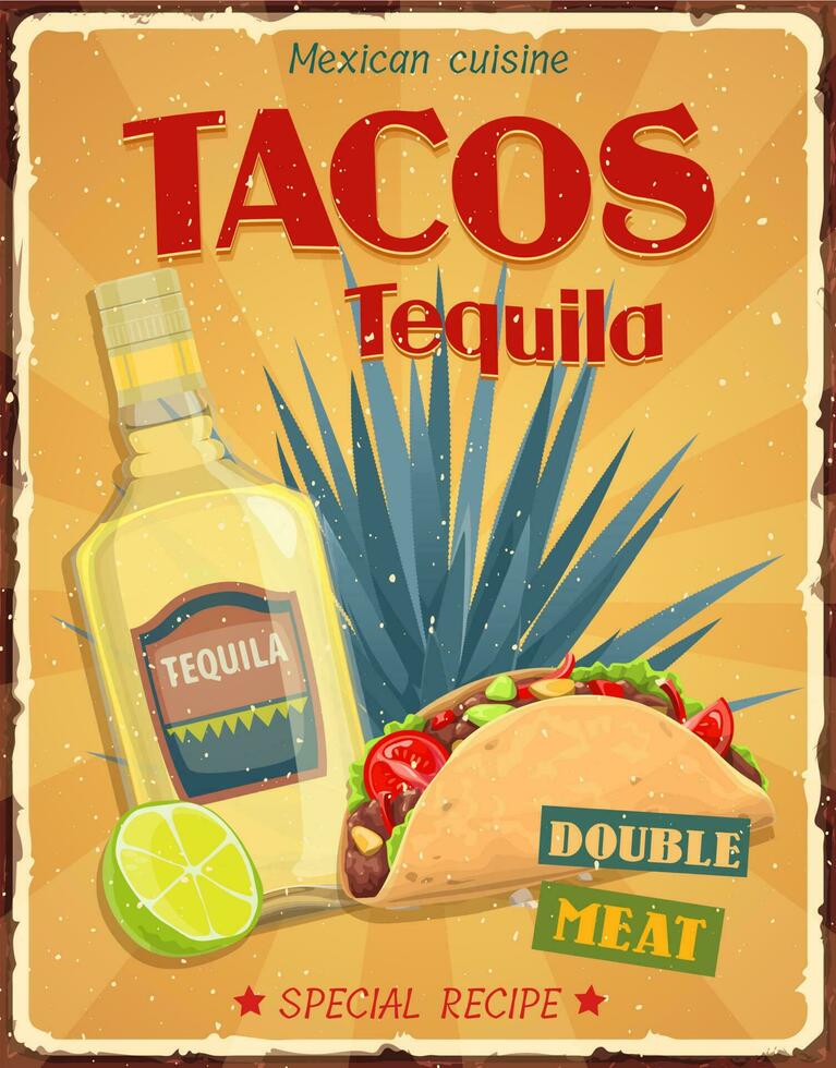 Mexikaner Küche Tacos und Tequila Vektor Poster