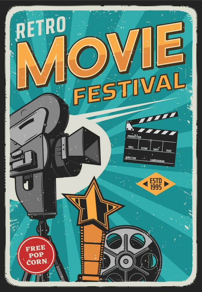 Film, Kino Film Festival retro Poster, Kamera vektor