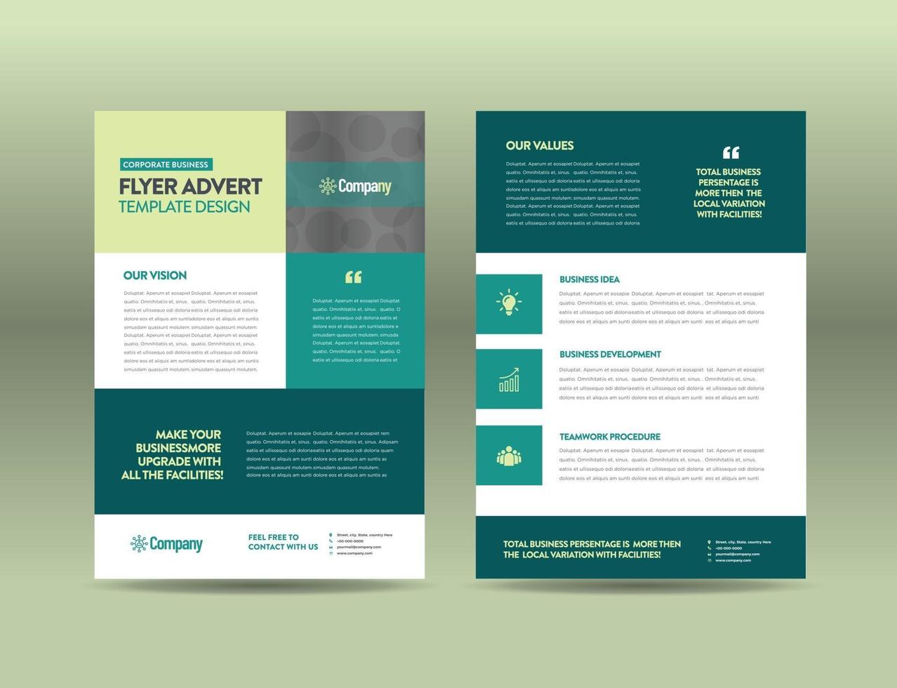 Corporate Business Flyer Design oder Handout und Faltblatt Design oder Marketing Sheet Broschüre Design vektor