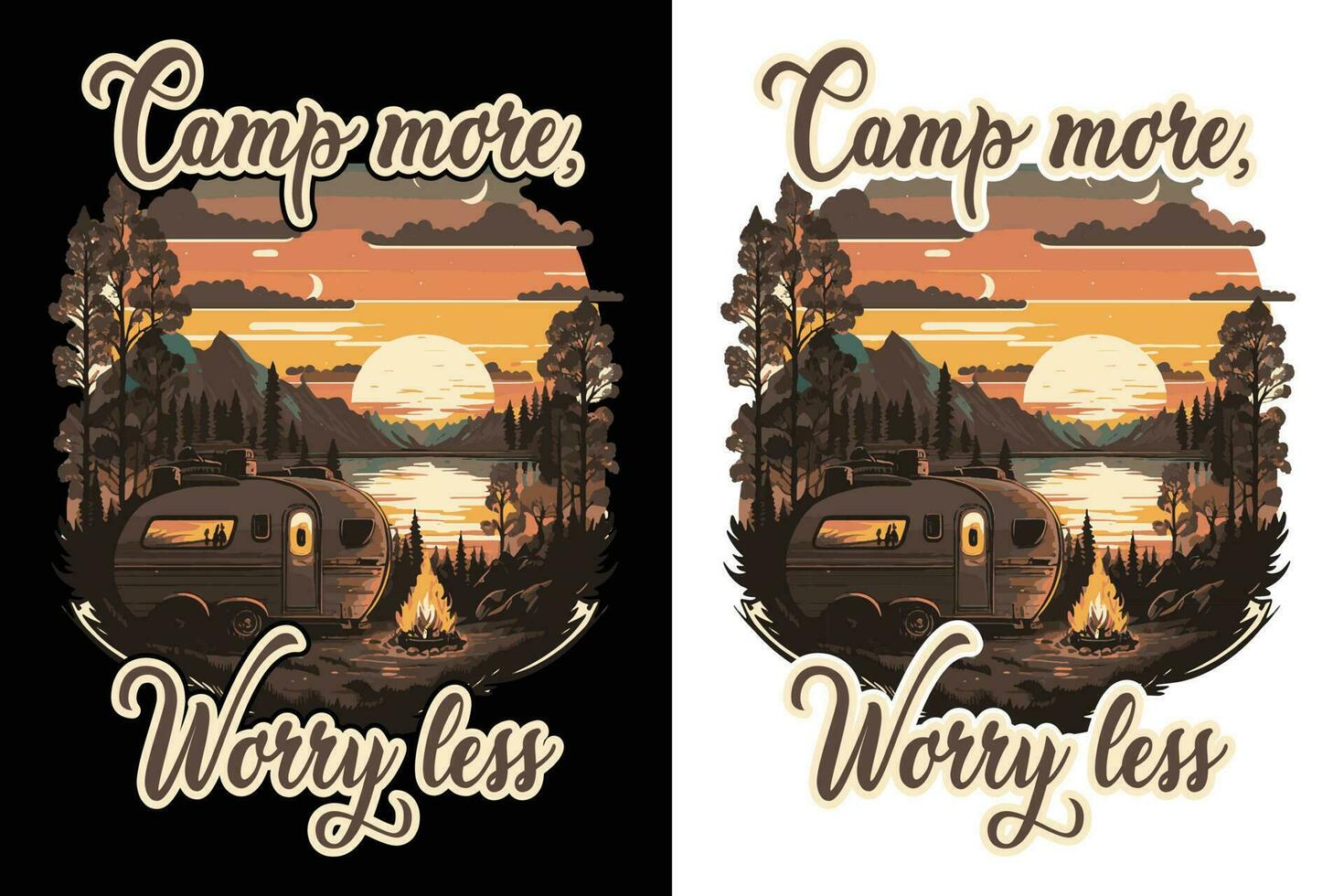 camping t-shirt design, resa t-shirt skriva ut, äventyr fjäll, sublimering skriva ut, design utomhus, tält camping i en skog nära de bergen vektor