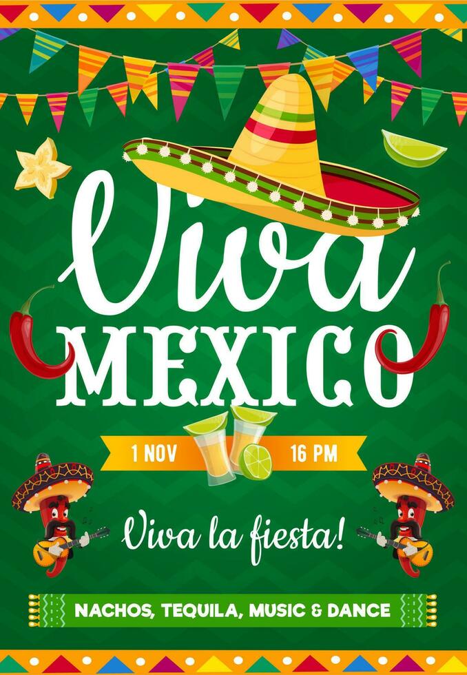 viva mexico vektor affisch, leva musik fest flygblad