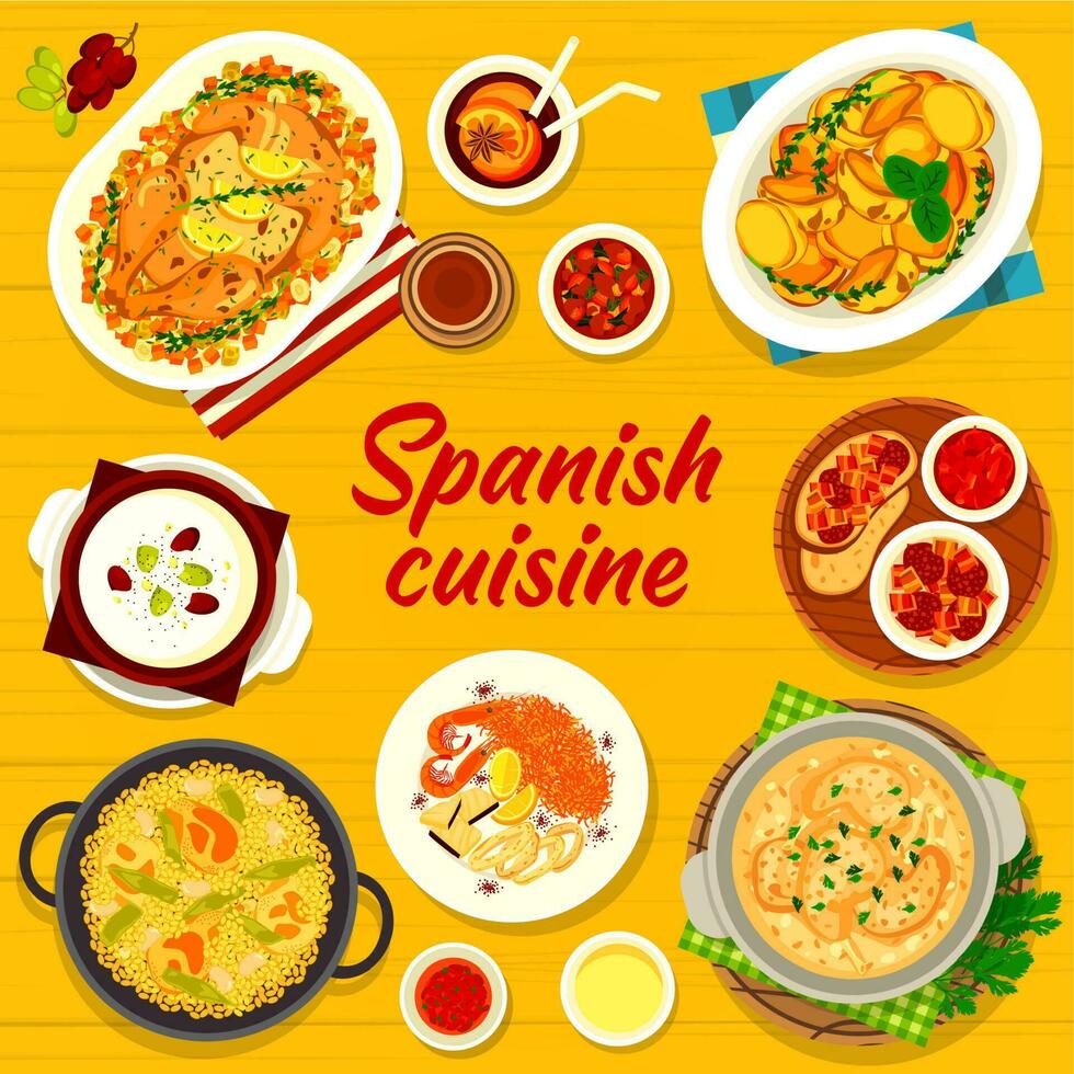 spanska kök vektor meny omslag, Spanien måltider
