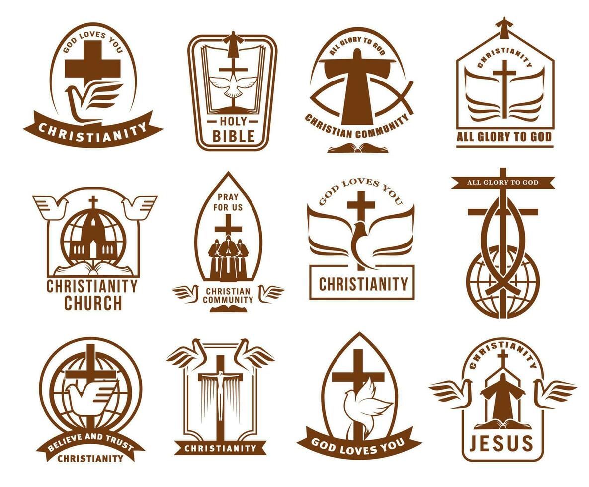 kristen gemenskap, kyrka eller uppdrag ikoner uppsättning vektor